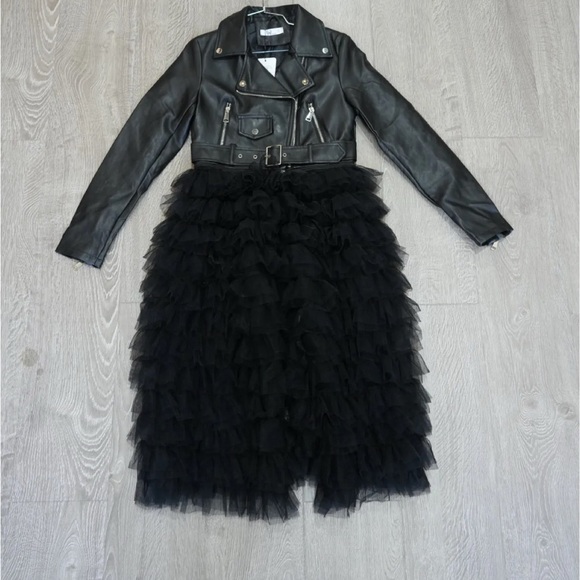 Source Unknown Jackets & Blazers - Black Ruffled Tulle skirt with Leather Jacket
